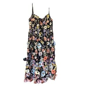 Azazie Atelier Nia Floral Midi Dress Sz 18 Straps Embroidered appliqué Flowers